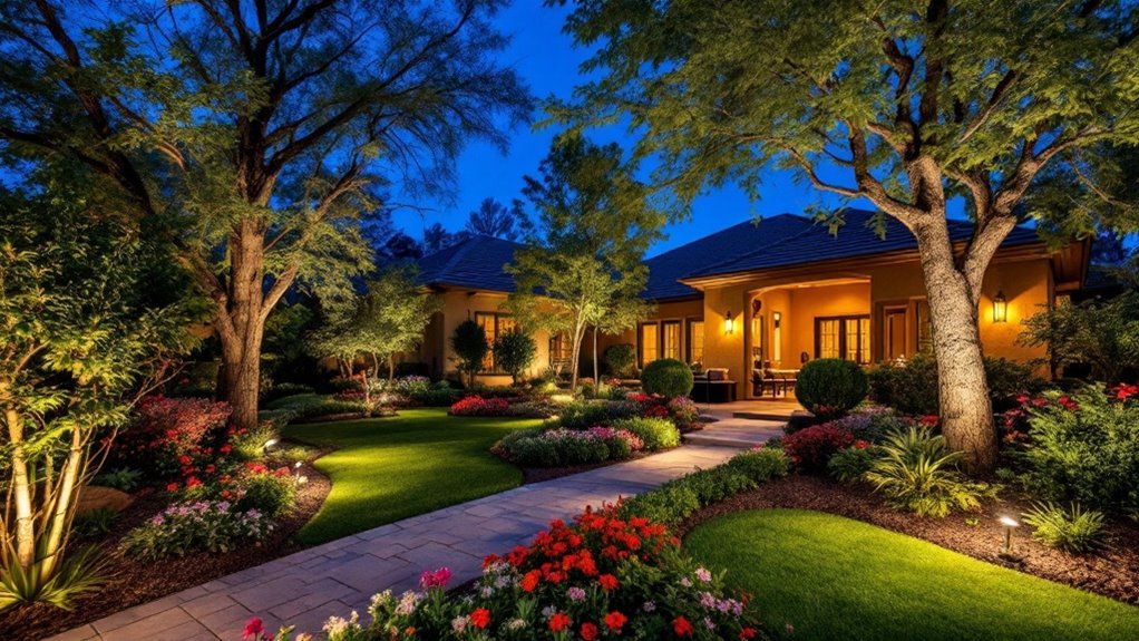 A beautifully lit home at night, highlighting the benefits of professional outdoor lighting.